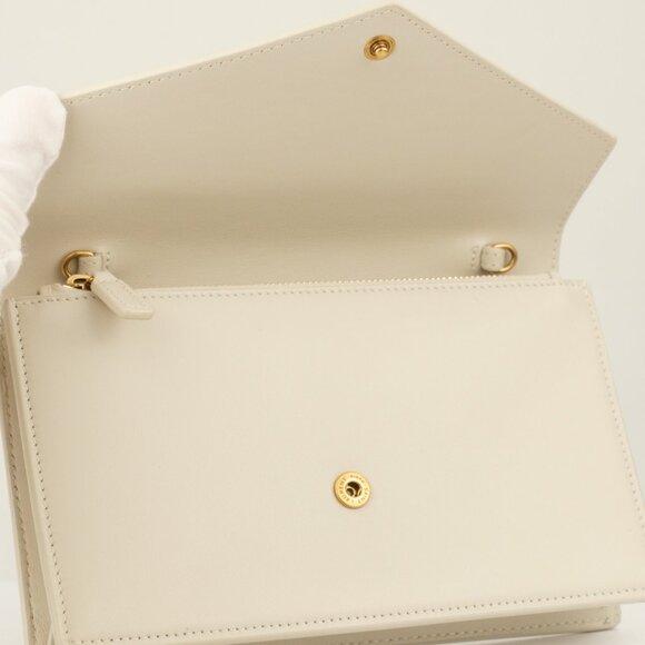 YSL Saint Laurent Envelope Leather Wallet on Chain, Crossbody/Clutch, White - Picture 6 of 13